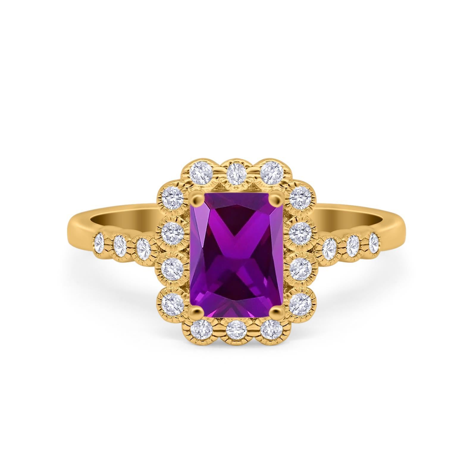 Halo Radiant Cut Wedding Ring Simulated Cubic Zirconia 925 Sterling Silver