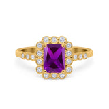 Halo Radiant Cut Wedding Ring Simulated Cubic Zirconia 925 Sterling Silver