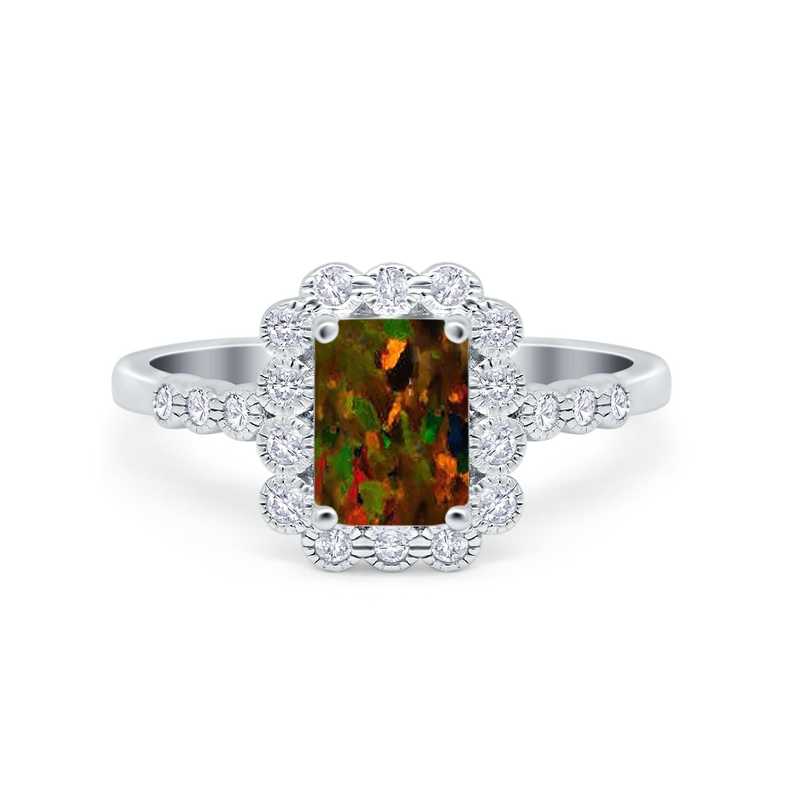 Halo Radiant Cut Wedding Ring Simulated Cubic Zirconia 925 Sterling Silver