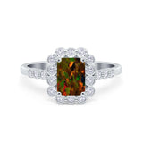 Halo Radiant Cut Wedding Ring Simulated Cubic Zirconia 925 Sterling Silver