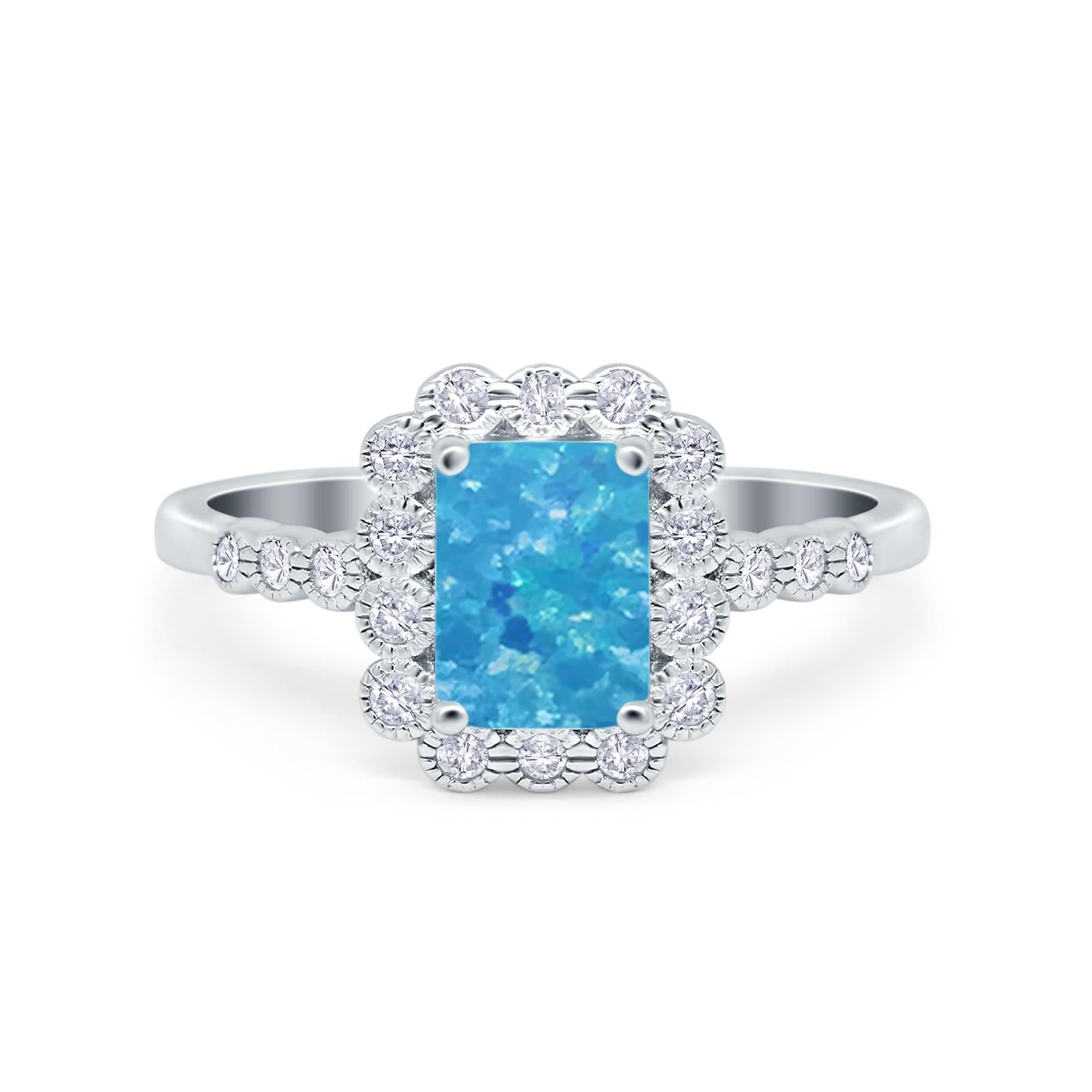 Halo Radiant Cut Wedding Ring Simulated Cubic Zirconia 925 Sterling Silver