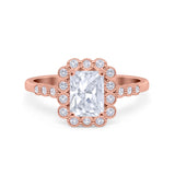 Halo Radiant Cut Wedding Ring Simulated Cubic Zirconia 925 Sterling Silver