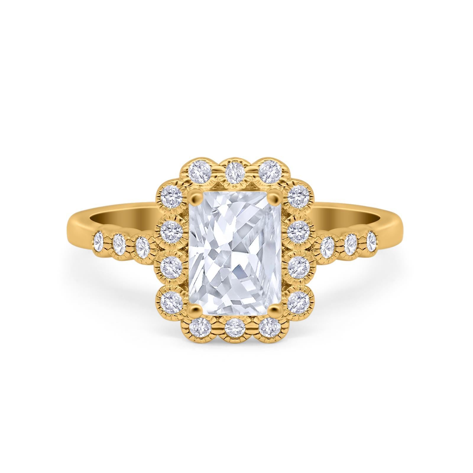 Halo Radiant Cut Wedding Ring Simulated Cubic Zirconia 925 Sterling Silver