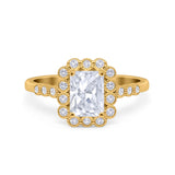 Halo Radiant Cut Wedding Ring Simulated Cubic Zirconia 925 Sterling Silver