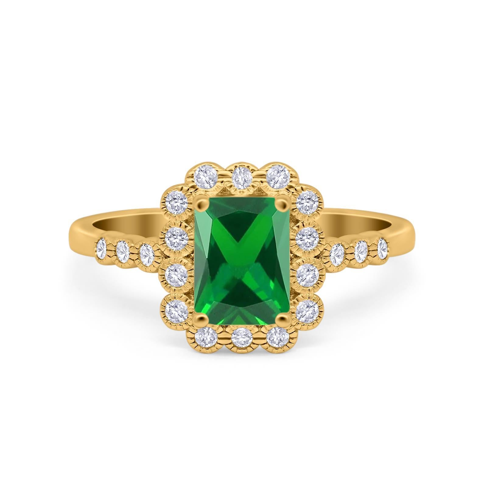 Halo Radiant Cut Wedding Ring Simulated Cubic Zirconia 925 Sterling Silver