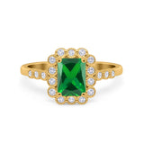 Halo Radiant Cut Wedding Ring Simulated Cubic Zirconia 925 Sterling Silver