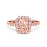 Halo Radiant Cut Wedding Ring Simulated Cubic Zirconia 925 Sterling Silver