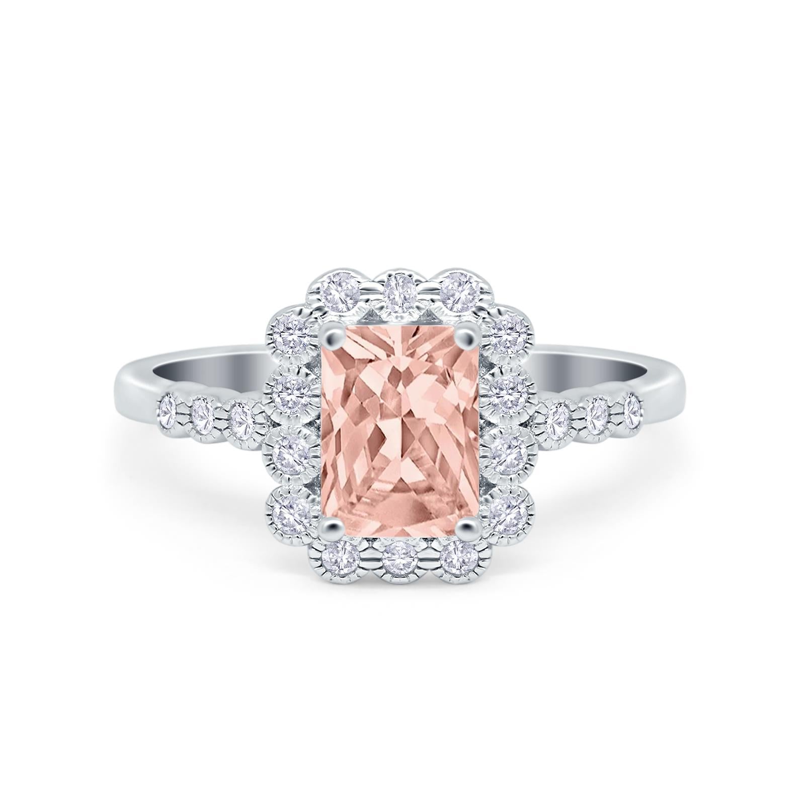 Halo Radiant Cut Wedding Ring Simulated Cubic Zirconia 925 Sterling Silver