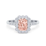 Halo Radiant Cut Wedding Ring Simulated Cubic Zirconia 925 Sterling Silver