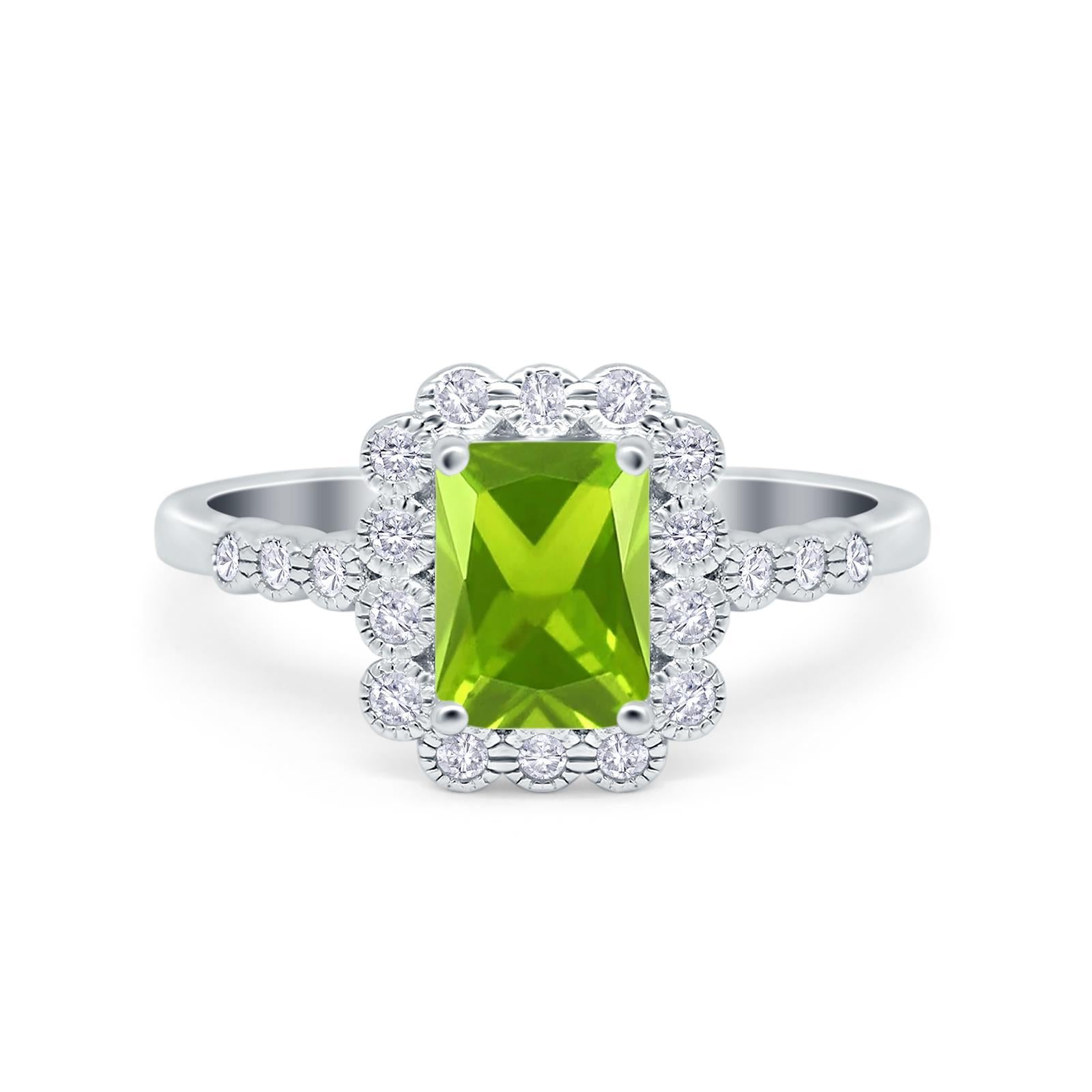 Halo Radiant Cut Wedding Ring Simulated Cubic Zirconia 925 Sterling Silver