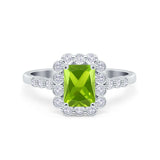 Halo Radiant Cut Wedding Ring Simulated Cubic Zirconia 925 Sterling Silver