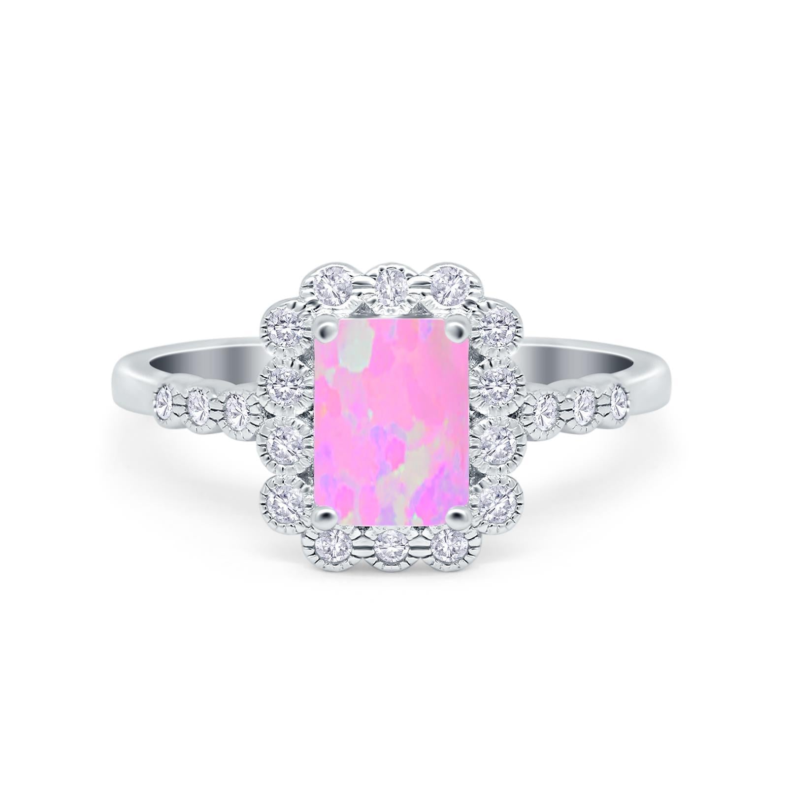 Halo Radiant Cut Wedding Ring Simulated Cubic Zirconia 925 Sterling Silver