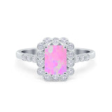 Halo Radiant Cut Wedding Ring Simulated Cubic Zirconia 925 Sterling Silver