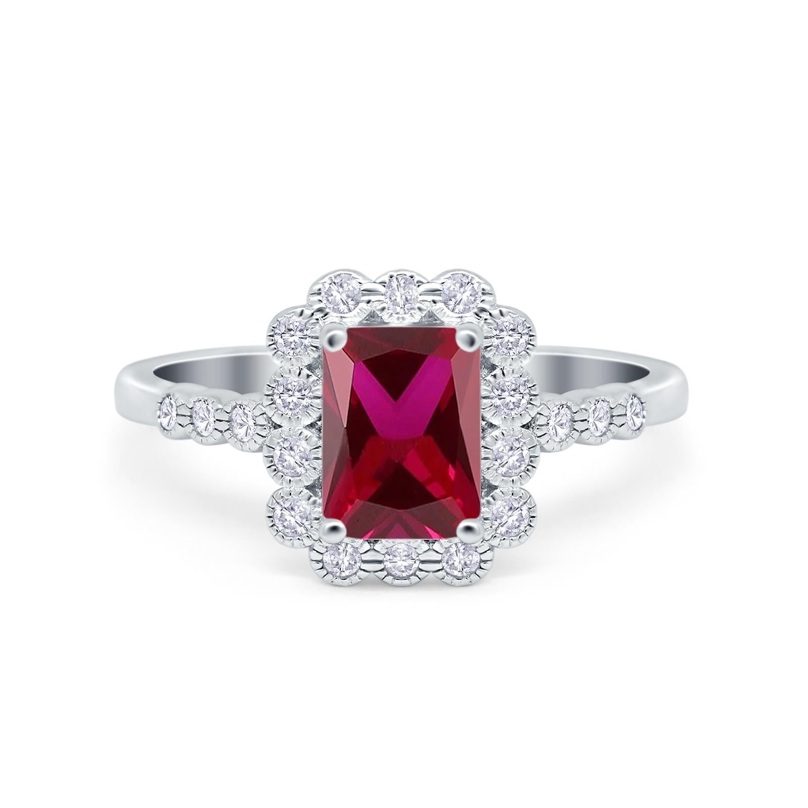 Halo Radiant Cut Wedding Ring Simulated Cubic Zirconia 925 Sterling Silver