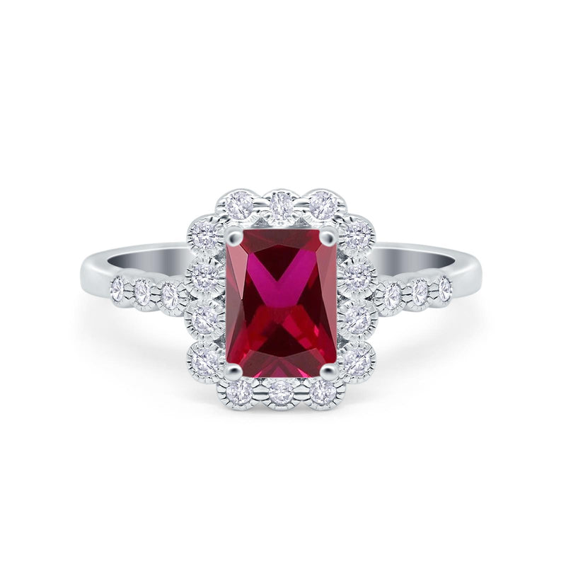 Halo Radiant Cut Wedding Ring Simulated Cubic Zirconia 925 Sterling Silver