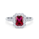 Halo Radiant Cut Wedding Ring Simulated Cubic Zirconia 925 Sterling Silver