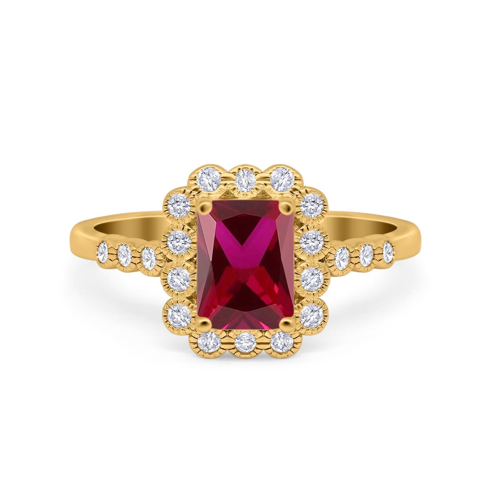 Halo Radiant Cut Wedding Ring Simulated Cubic Zirconia 925 Sterling Silver