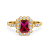 Halo Radiant Cut Wedding Ring Simulated Cubic Zirconia 925 Sterling Silver