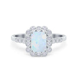 Halo Radiant Cut Wedding Ring Simulated Cubic Zirconia 925 Sterling Silver