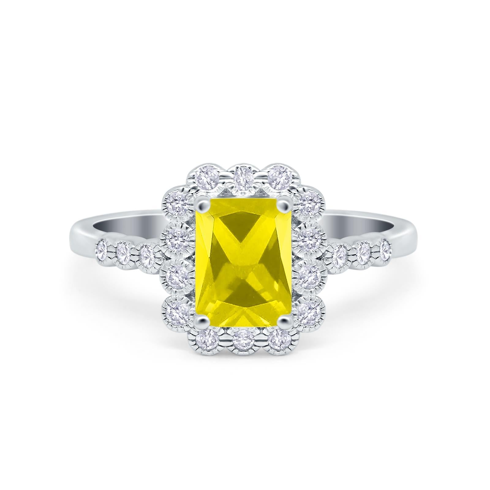 Halo Radiant Cut Wedding Ring Simulated Cubic Zirconia 925 Sterling Silver