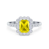 Halo Radiant Cut Wedding Ring Simulated Cubic Zirconia 925 Sterling Silver