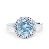 Halo Engagement Ring Large Round Simulated Cubic Zirconia 925 Sterling Silver