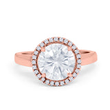 Halo Engagement Ring Large Round Simulated Cubic Zirconia 925 Sterling Silver