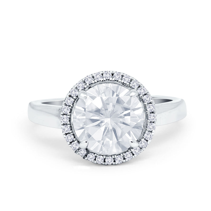 Halo Engagement Ring Large Round Simulated Cubic Zirconia 925 Sterling Silver