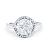 Halo Engagement Ring Large Round Simulated Cubic Zirconia 925 Sterling Silver
