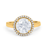 Halo Engagement Ring Large Round Simulated Cubic Zirconia 925 Sterling Silver
