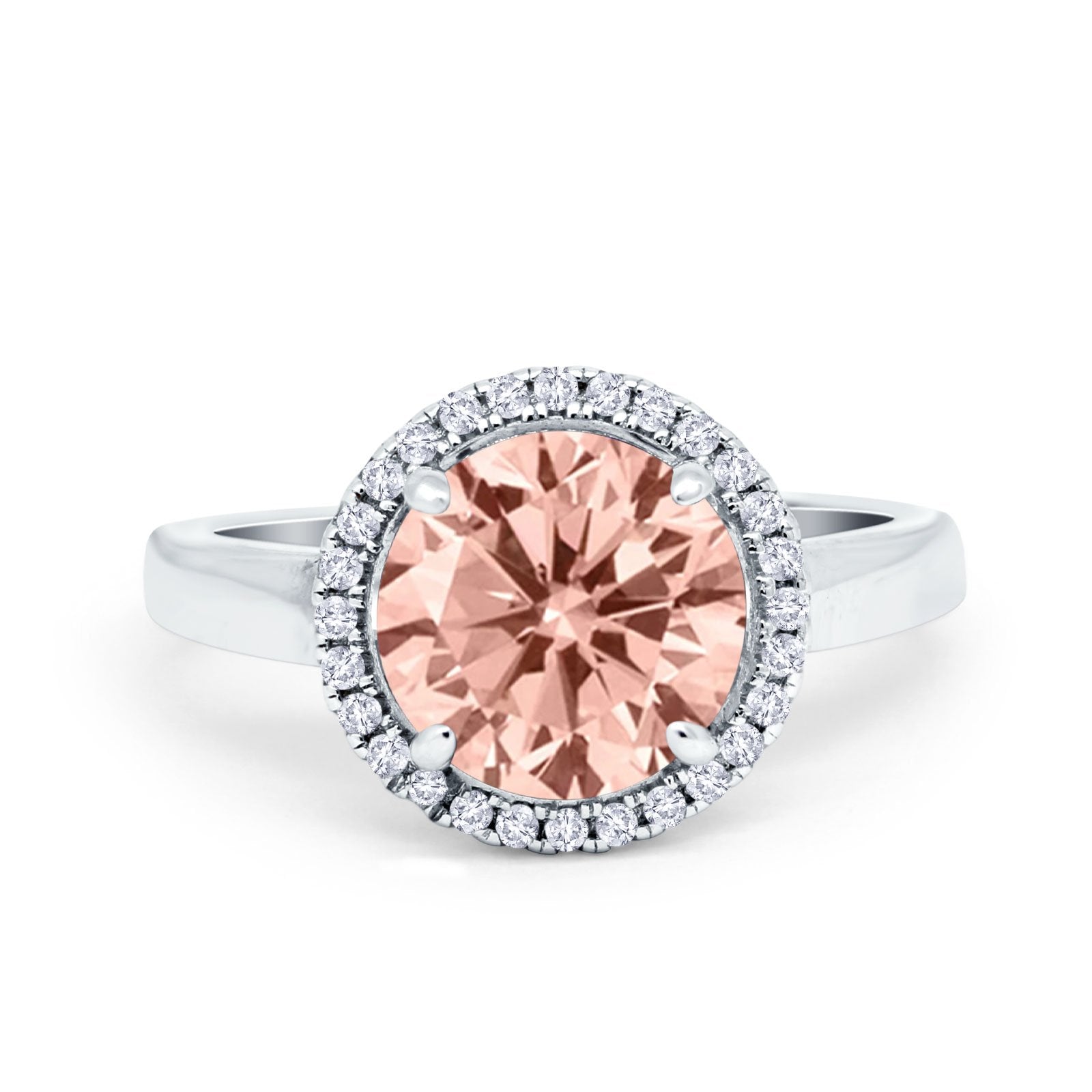 Halo Engagement Ring Large Round Simulated Cubic Zirconia 925 Sterling Silver