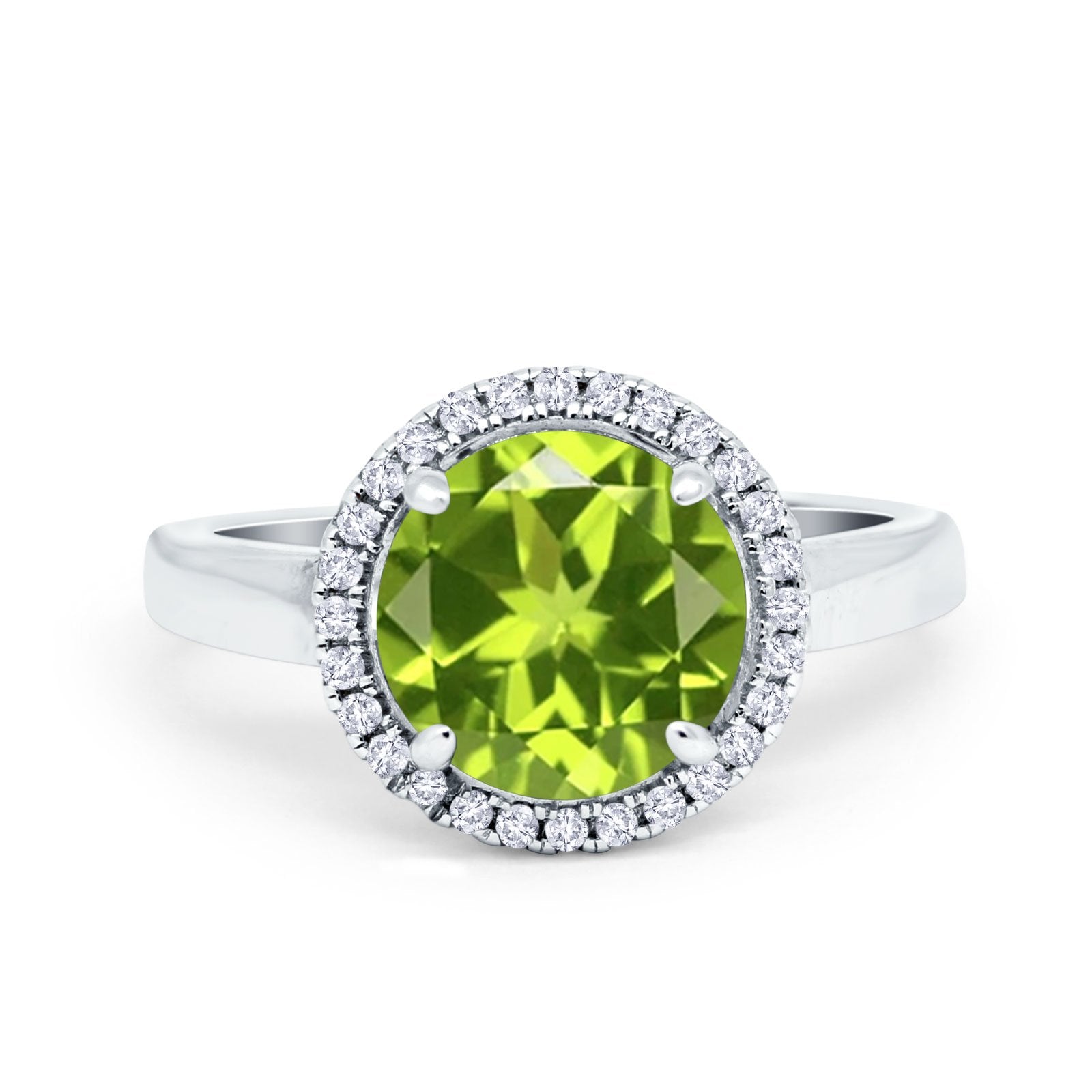 Halo Engagement Ring Large Round Simulated Cubic Zirconia 925 Sterling Silver