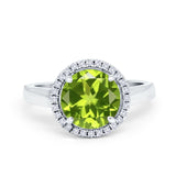 Halo Engagement Ring Large Round Simulated Cubic Zirconia 925 Sterling Silver
