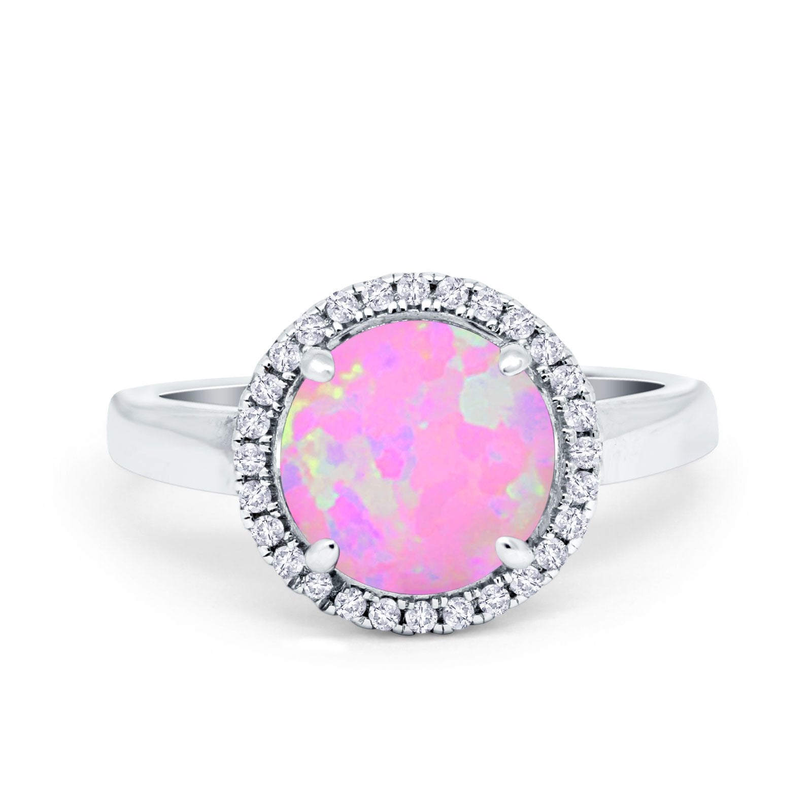 Halo Engagement Ring Large Round Simulated Cubic Zirconia 925 Sterling Silver