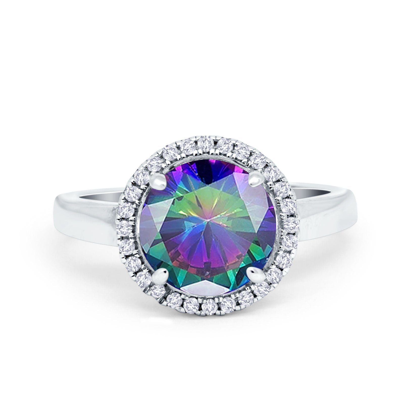 Halo Engagement Ring Large Round Simulated Cubic Zirconia 925 Sterling Silver