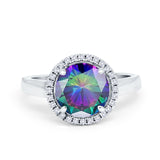 Halo Engagement Ring Large Round Simulated Cubic Zirconia 925 Sterling Silver