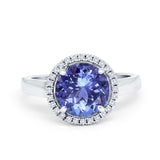 Halo Engagement Ring Large Round Simulated Cubic Zirconia 925 Sterling Silver