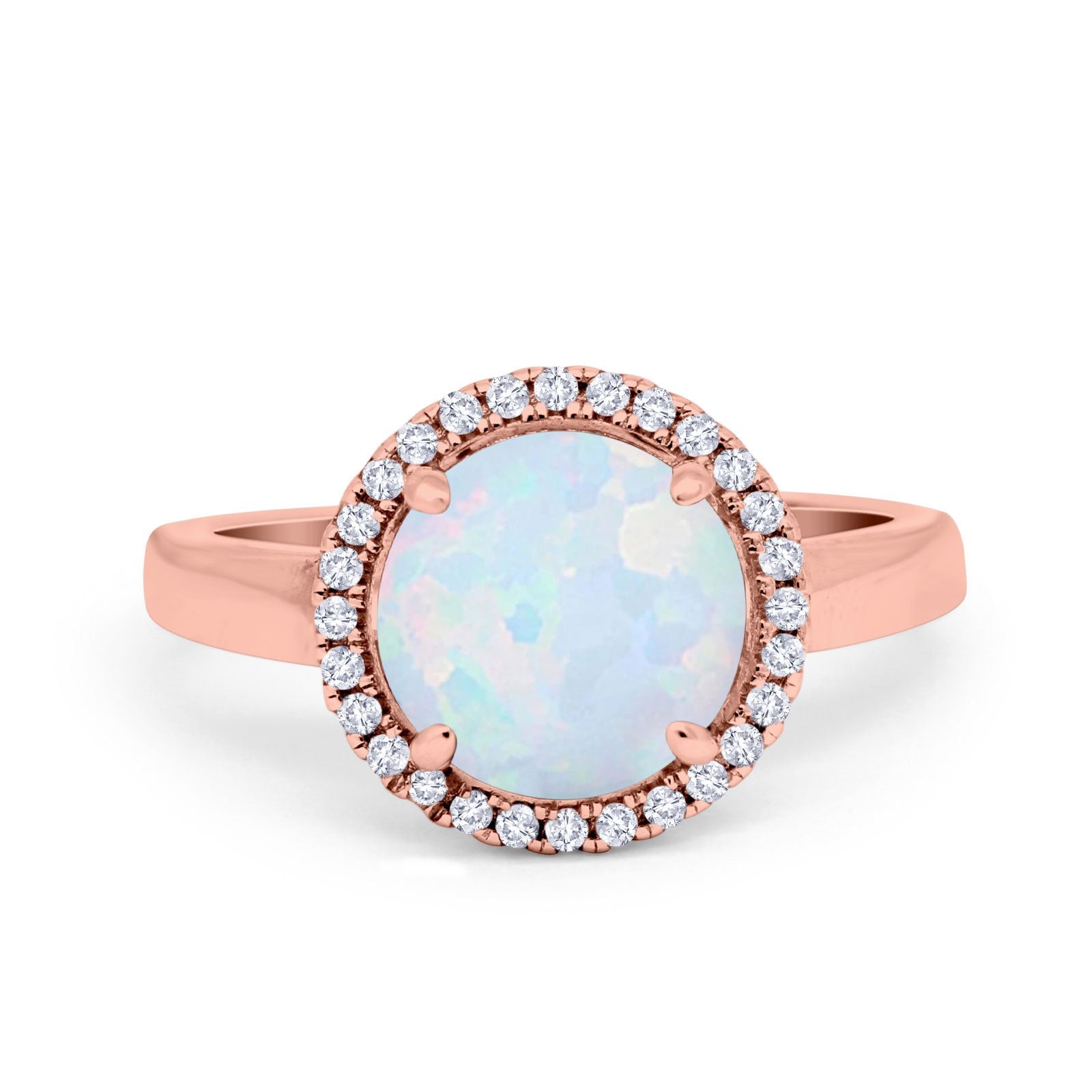 Halo Engagement Ring Large Round Simulated Cubic Zirconia 925 Sterling Silver