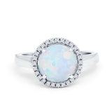 Halo Engagement Ring Large Round Simulated Cubic Zirconia 925 Sterling Silver