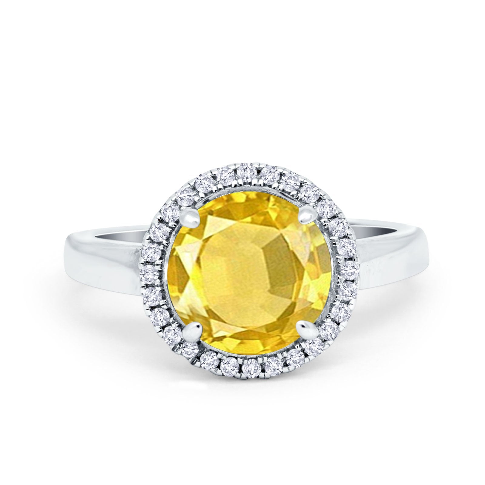 Halo Engagement Ring Large Round Simulated Cubic Zirconia 925 Sterling Silver