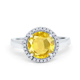 Halo Engagement Ring Large Round Simulated Cubic Zirconia 925 Sterling Silver