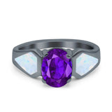 Three Stone Vintage Style Oval Art Deco Created White Opal Wedding Engagement Ring Simulated Cubic Zirconia 925 Sterling Silver