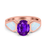 Three Stone Vintage Style Oval Art Deco Created White Opal Wedding Engagement Ring Simulated Cubic Zirconia 925 Sterling Silver