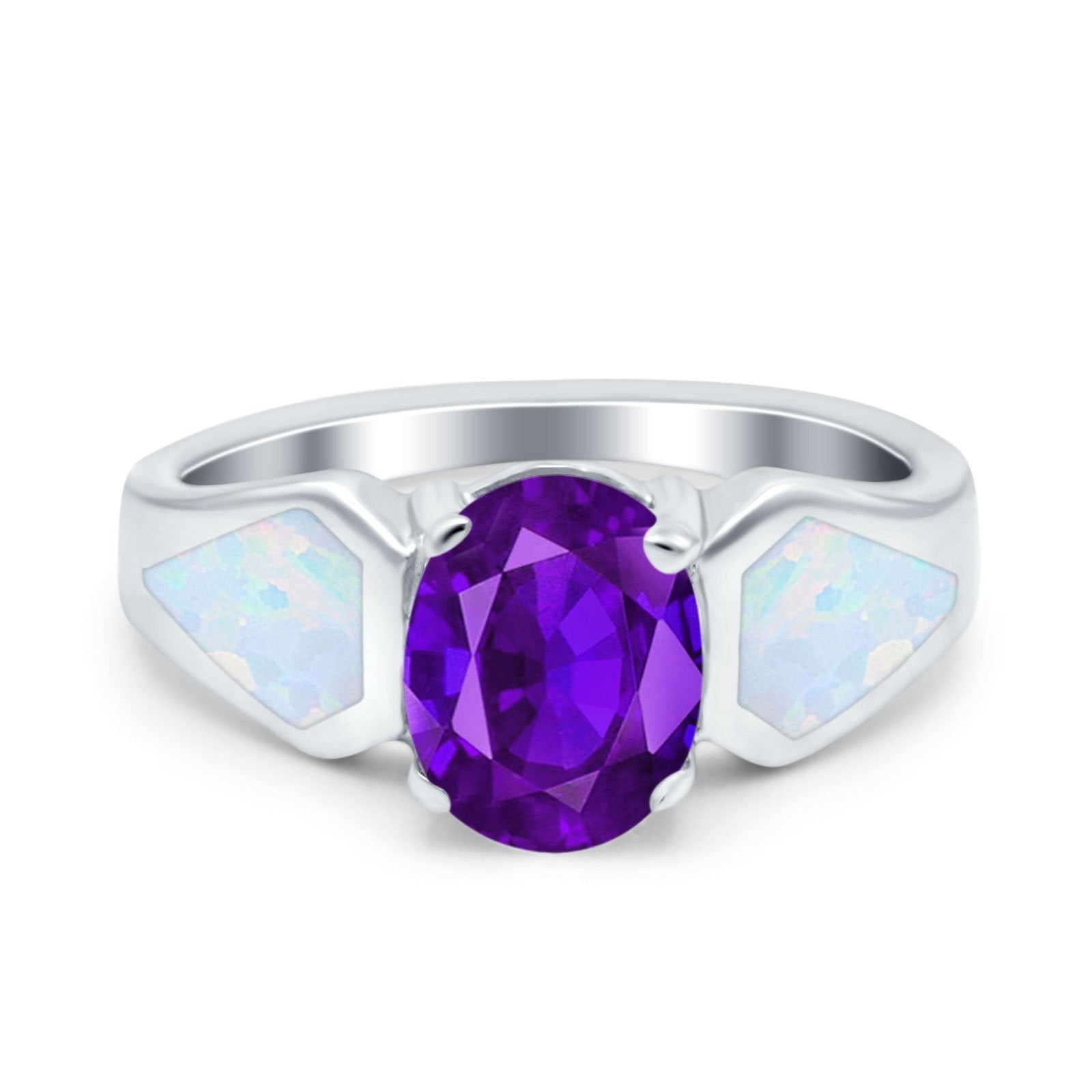 Three Stone Vintage Style Oval Art Deco Created White Opal Wedding Engagement Ring Simulated Cubic Zirconia 925 Sterling Silver