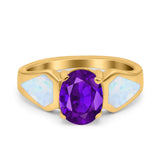 Three Stone Vintage Style Oval Art Deco Created White Opal Wedding Engagement Ring Simulated Cubic Zirconia 925 Sterling Silver