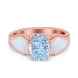 Three Stone Vintage Style Oval Art Deco Created White Opal Wedding Engagement Ring Simulated Cubic Zirconia 925 Sterling Silver