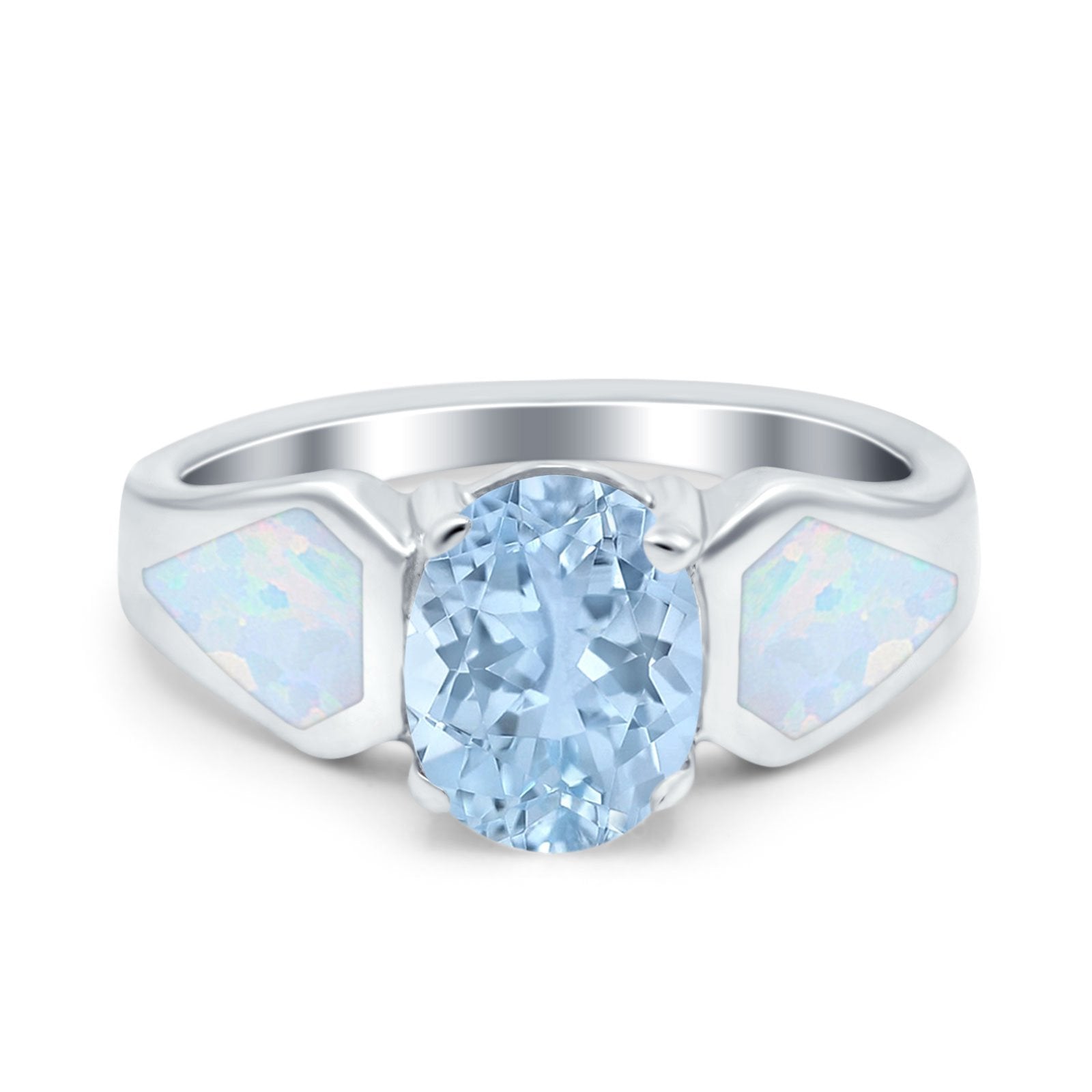 Three Stone Vintage Style Oval Art Deco Created White Opal Wedding Engagement Ring Simulated Cubic Zirconia 925 Sterling Silver