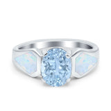 Three Stone Vintage Style Oval Art Deco Created White Opal Wedding Engagement Ring Simulated Cubic Zirconia 925 Sterling Silver