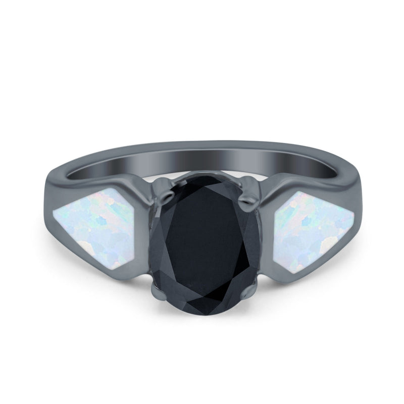 Three Stone Vintage Style Oval Art Deco Created White Opal Wedding Engagement Ring Simulated Cubic Zirconia 925 Sterling Silver