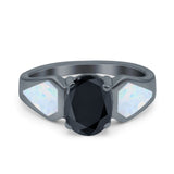 Three Stone Vintage Style Oval Art Deco Created White Opal Wedding Engagement Ring Simulated Cubic Zirconia 925 Sterling Silver